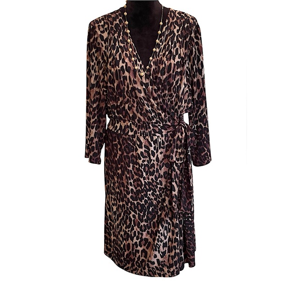 PLUS SIZE!!🔥SALE🔥LANE BRYANT LEOPARD ANIMAL PRINT JERSEY WRAP DRESS SZ 26/2 - Picture 12 of 12